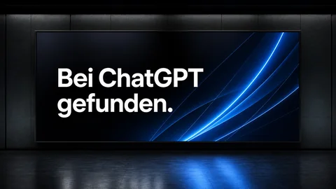 Blau leuchtende Tafel mit dem Text Bei ChatGPT gefunden.