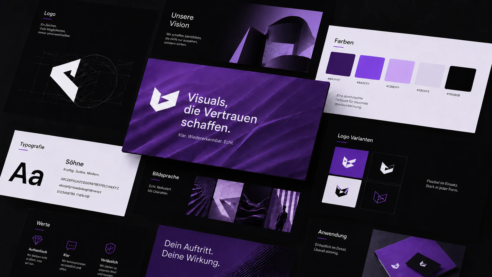 Branding-System mit Logo, Farben, Typografie und Bildsprache