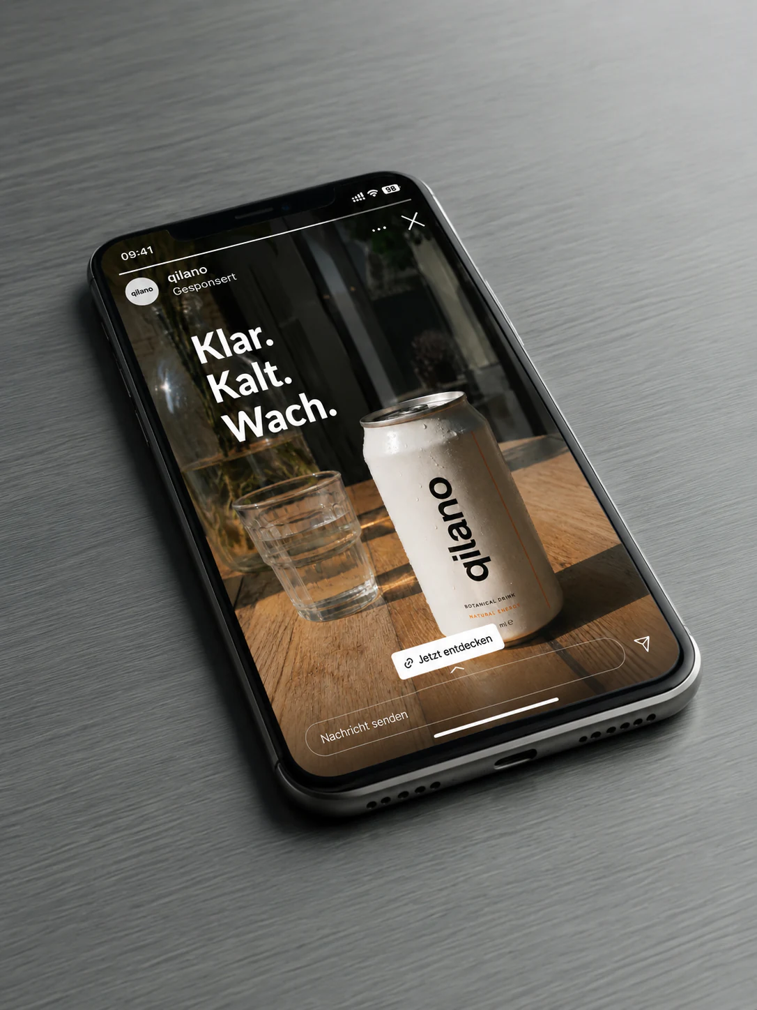 Story-Anzeige im visuellen System einer Botanical-Drink-Marke