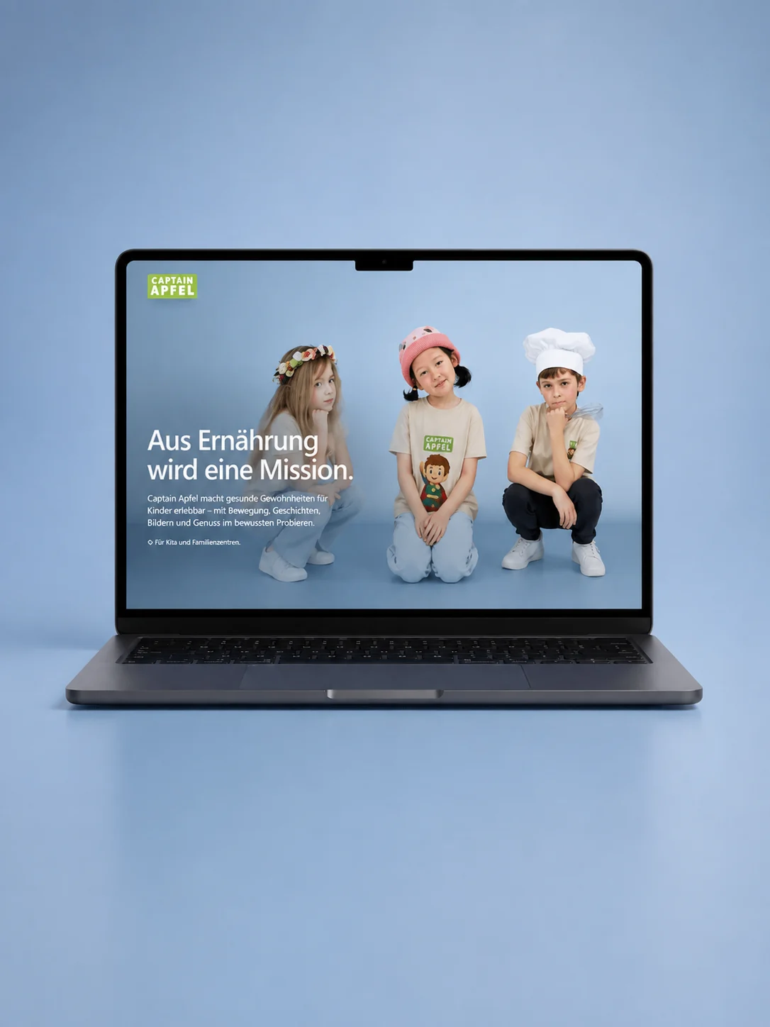 Captain Apfel Website für gesunde Kinderernährung auf einem Laptop