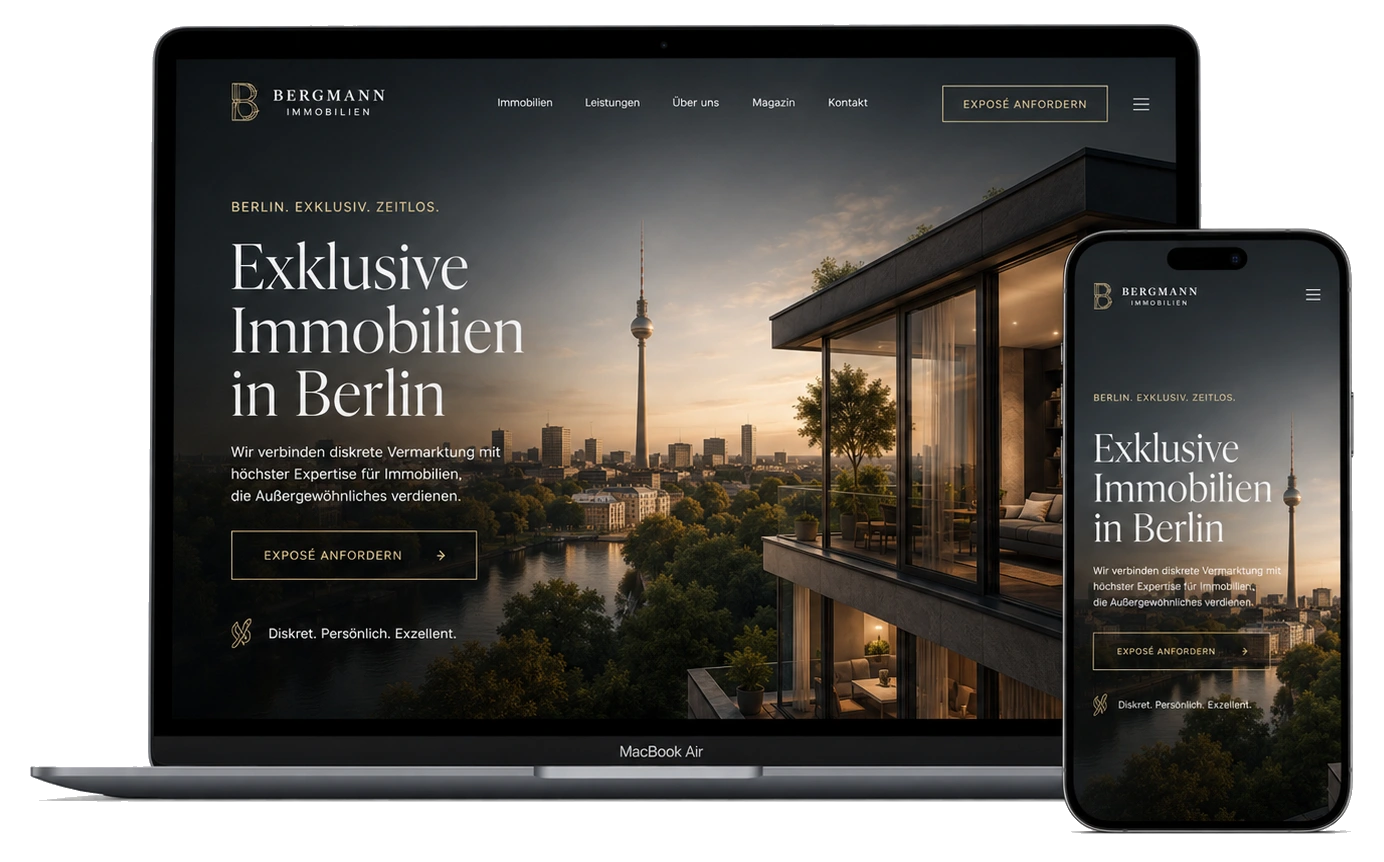 Responsive Webdesign Beispiel mit Desktop- und Smartphone-Ansicht einer hochwertigen Website.